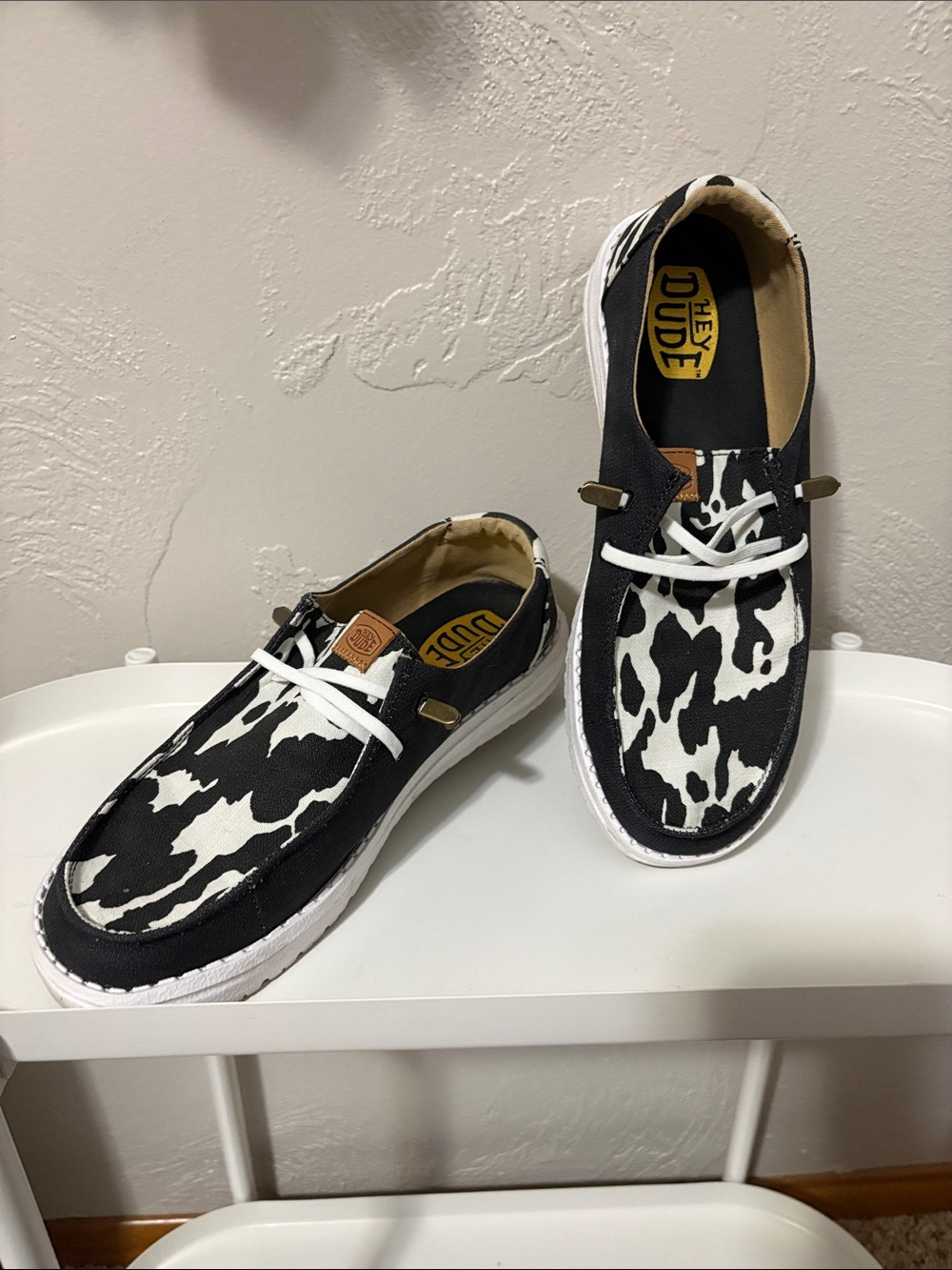 Hey Dude Wally Cow Print Black & White Slip-On Loafers